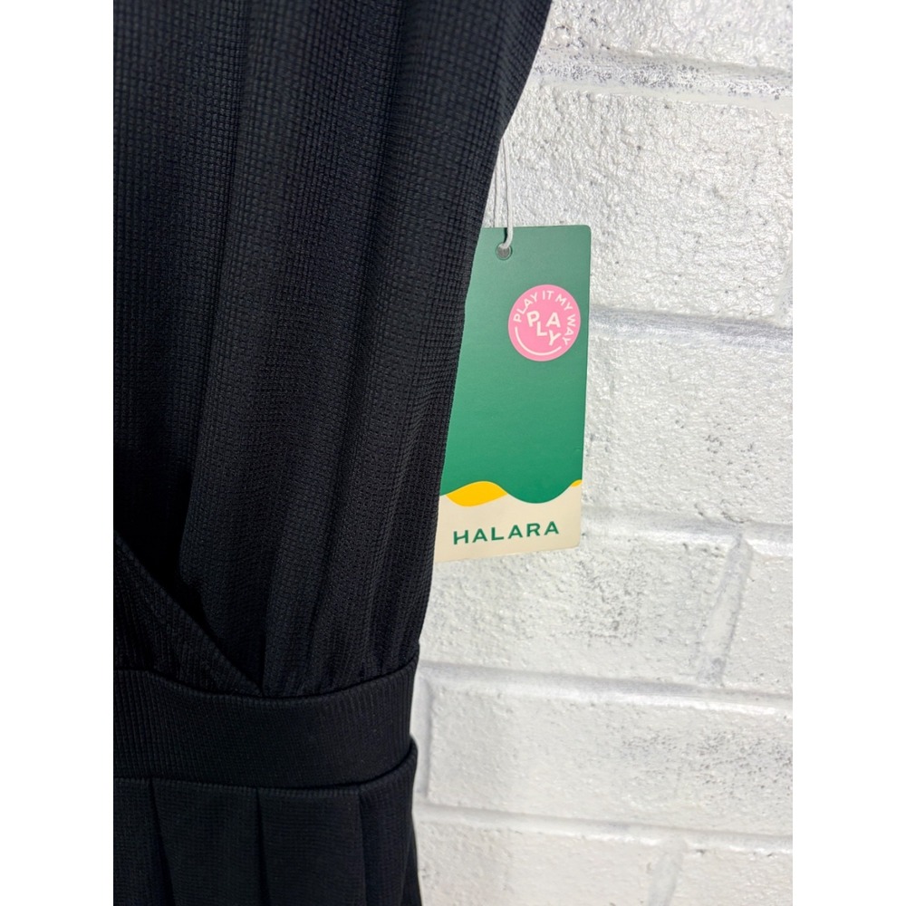 Halara Waffle Knit Wide Leg Jumpsuit Womens L Black Pleated Pockets Travel - Picture 8 of 10